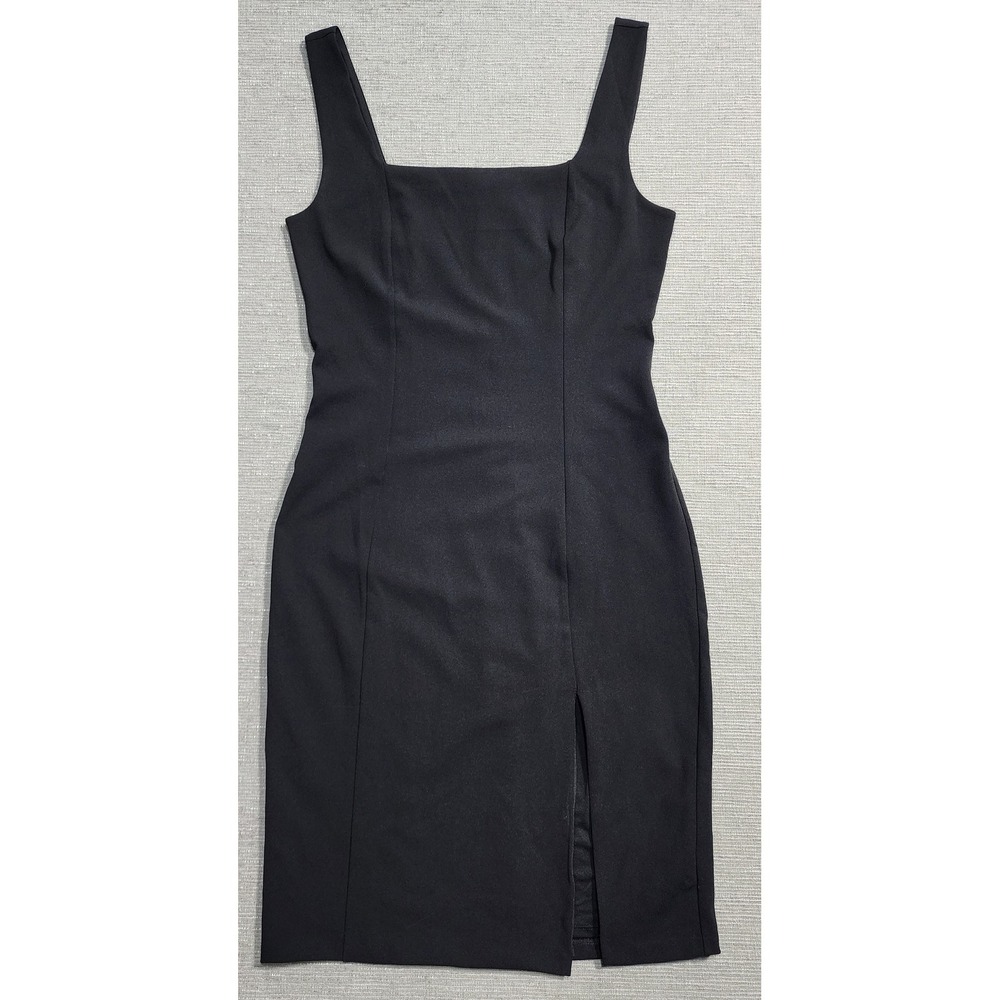 Express Black Square Neck Front Slit Sheath Dress Gold Back Zip Womens Large
